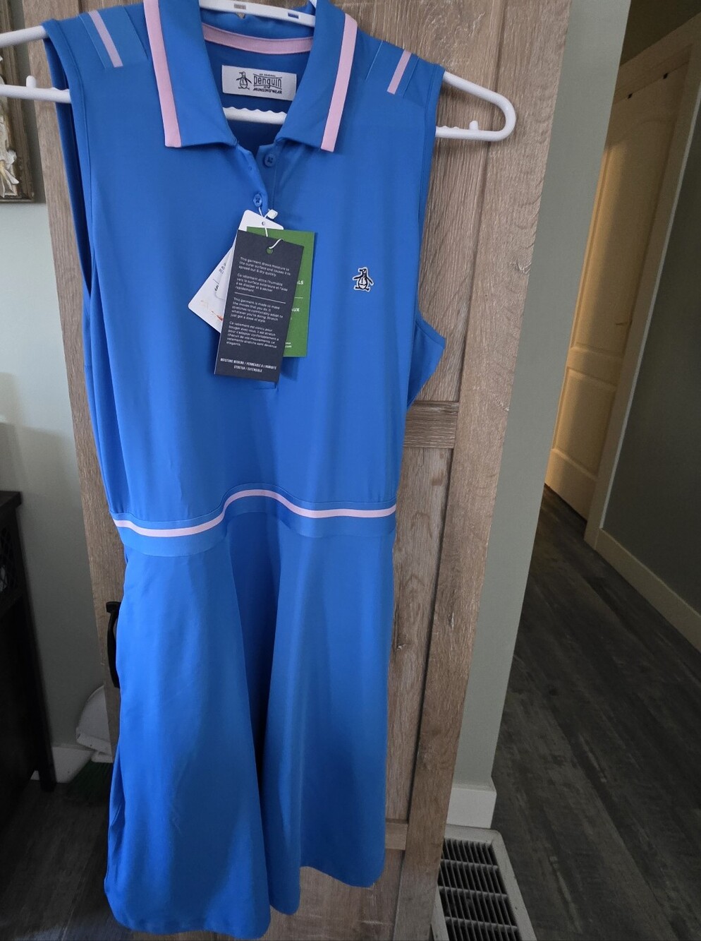 Original Penguin Bright Blue Sleeveless Polo Dress with Pink Accents